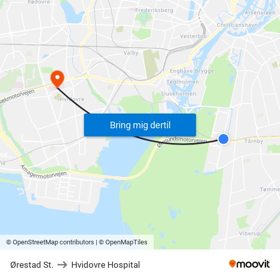 Ørestad St. to Hvidovre Hospital map