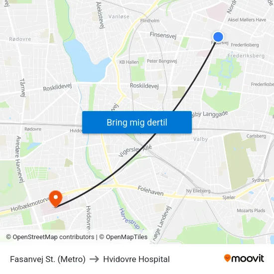 Fasanvej St. (Metro) to Hvidovre Hospital map