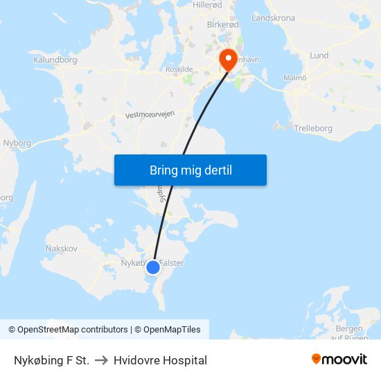 Nykøbing F St. to Hvidovre Hospital map