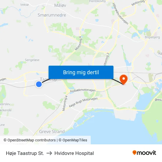 Høje Taastrup St. to Hvidovre Hospital map