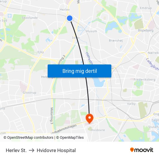 Herlev St. to Hvidovre Hospital map