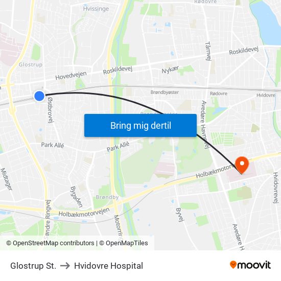 Glostrup St. to Hvidovre Hospital map