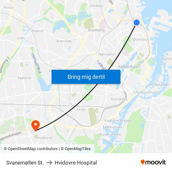 Svanemøllen St. to Hvidovre Hospital map