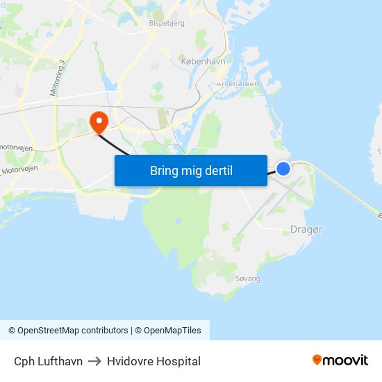 Cph Lufthavn to Hvidovre Hospital map