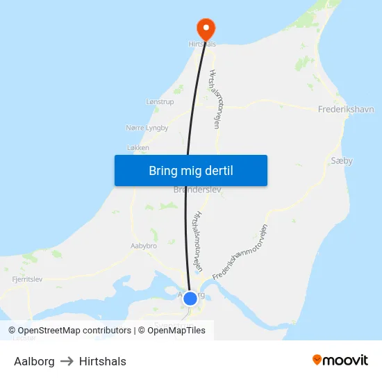 Aalborg to Hirtshals map
