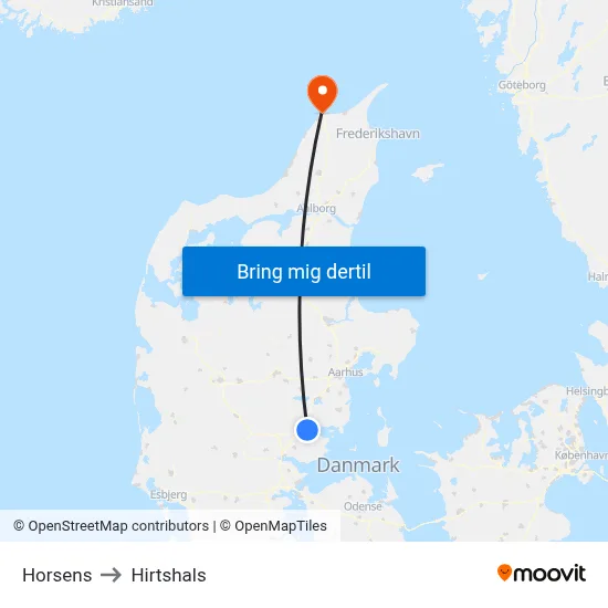 Horsens to Hirtshals map