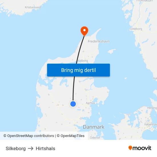 Silkeborg to Hirtshals map