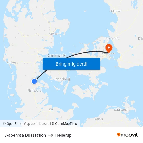 Aabenraa Busstation to Hellerup map