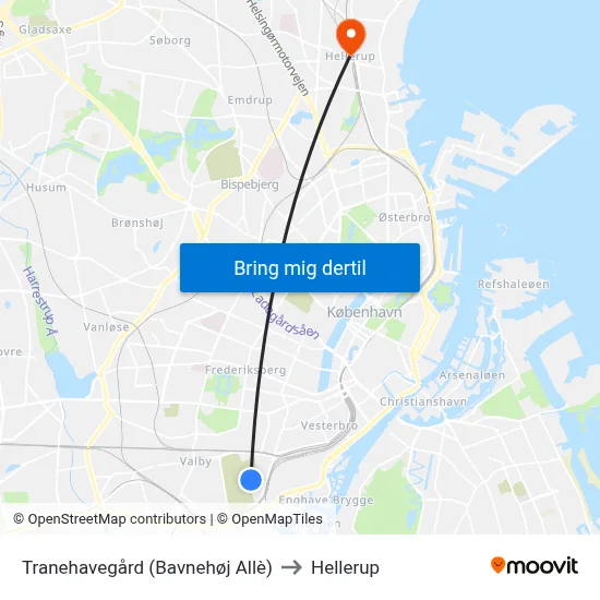 Tranehavegård (Bavnehøj Allè) to Hellerup map
