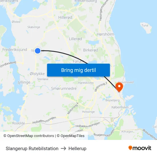 Slangerup Rutebilstation to Hellerup map