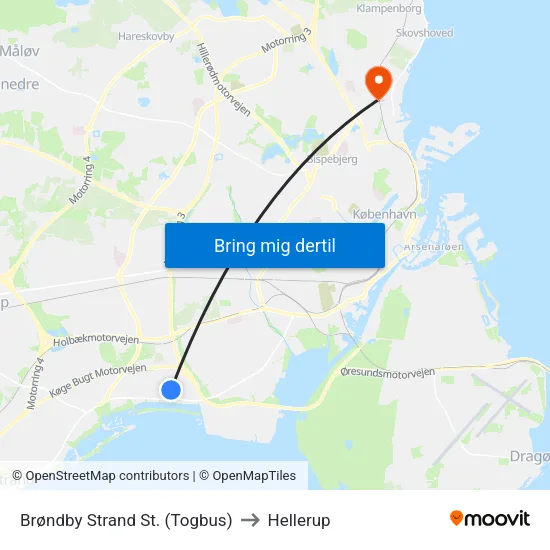 Brøndby Strand St. (Togbus) to Hellerup map
