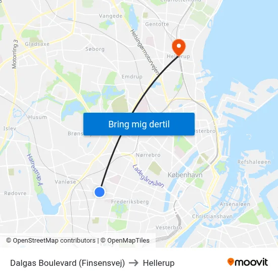 Dalgas Boulevard (Finsensvej) to Hellerup map