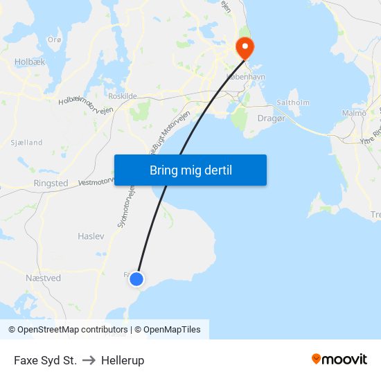 Faxe Syd St. to Hellerup map