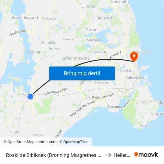 Roskilde Bibliotek (Dronning Margrethes Vej) to Hellerup map