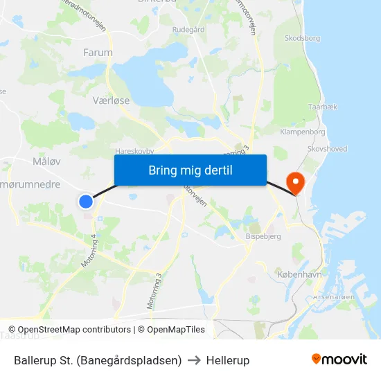 Ballerup St. (Banegårdspladsen) to Hellerup map