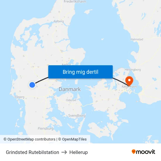 Grindsted Rutebilstation to Hellerup map