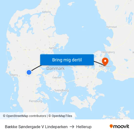 Bække Søndergade V Lindeparken to Hellerup map