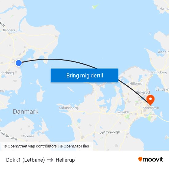 Dokk1 (Letbane) to Hellerup map