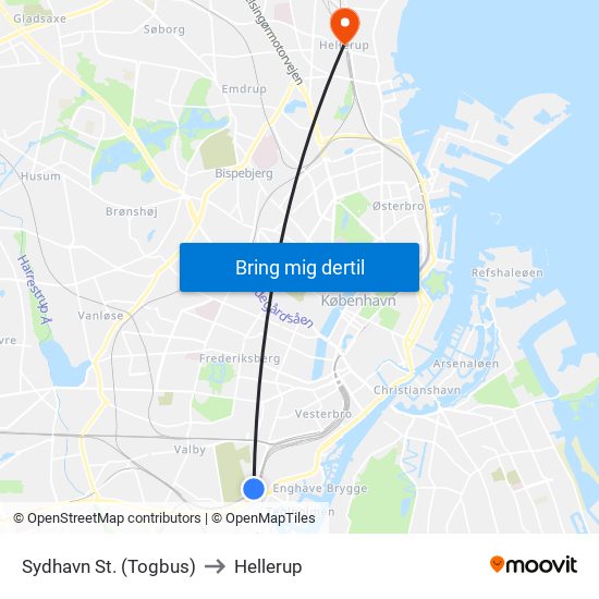 Sydhavn St. (Togbus) to Hellerup map