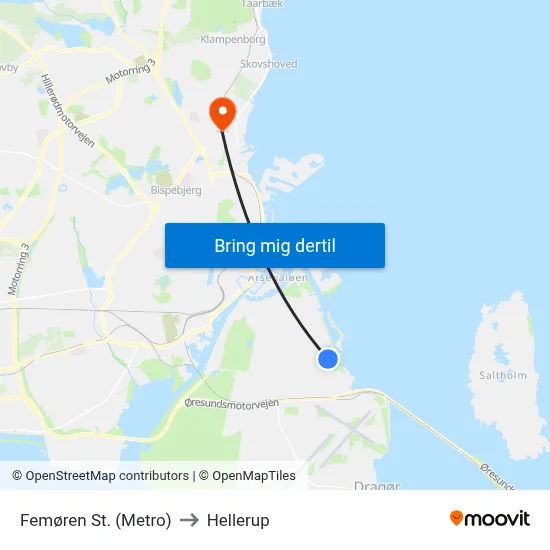 Femøren St. (Metro) to Hellerup map