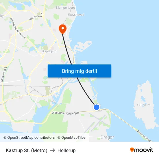 Kastrup St. (Metro) to Hellerup map