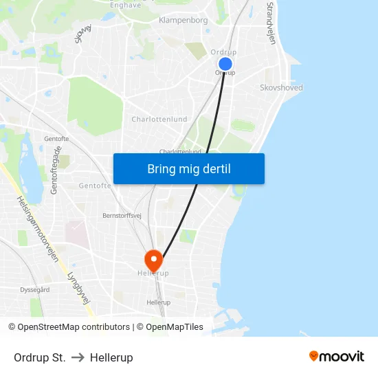 Ordrup St. to Hellerup map