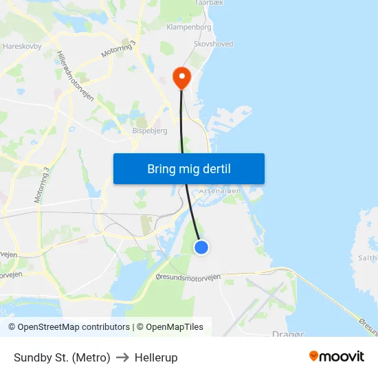 Sundby St. (Metro) to Hellerup map