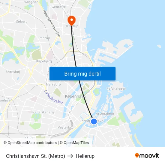 Christianshavn St. (Metro) to Hellerup map