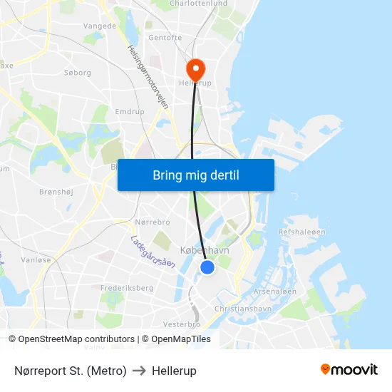 Nørreport St. (Metro) to Hellerup map