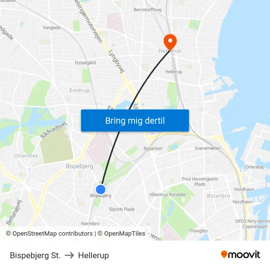 Bispebjerg St. to Hellerup map