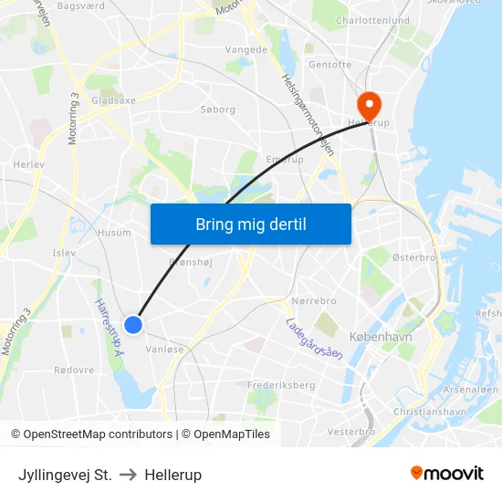 Jyllingevej St. to Hellerup map