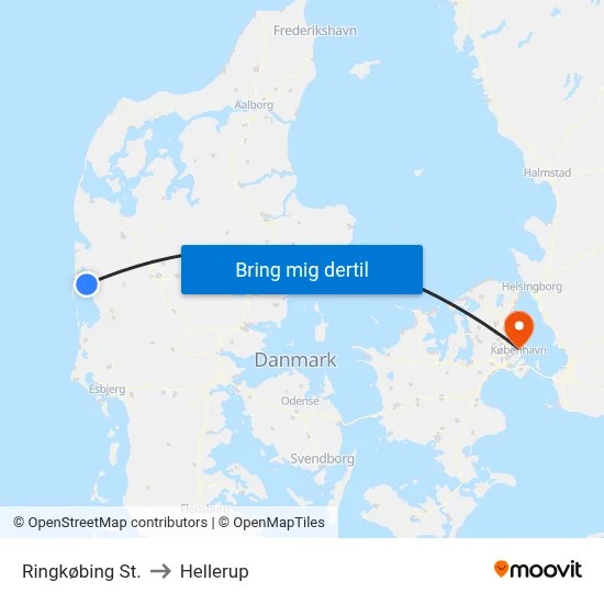 Ringkøbing St. to Hellerup map