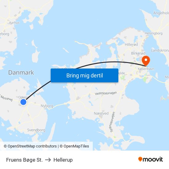 Fruens Bøge St. to Hellerup map