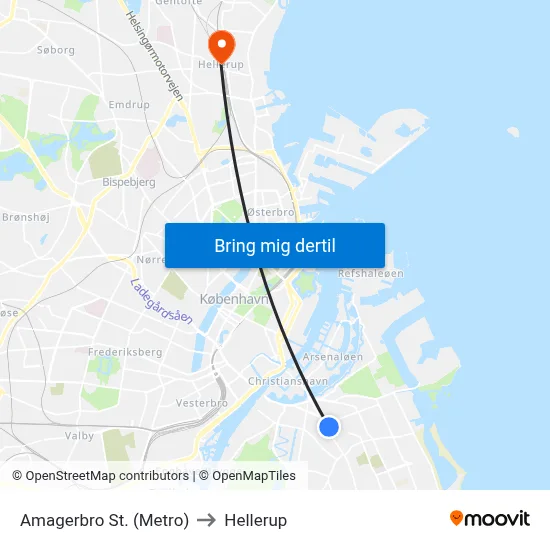Amagerbro St. (Metro) to Hellerup map