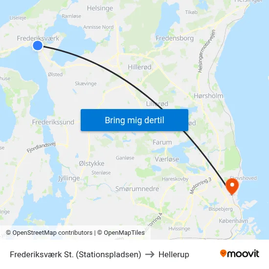 Frederiksværk St. (Stationspladsen) to Hellerup map
