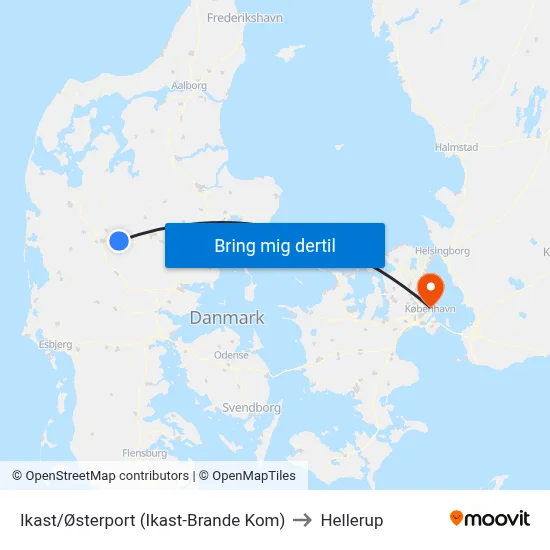 Ikast/Østerport (Ikast-Brande Kom) to Hellerup map