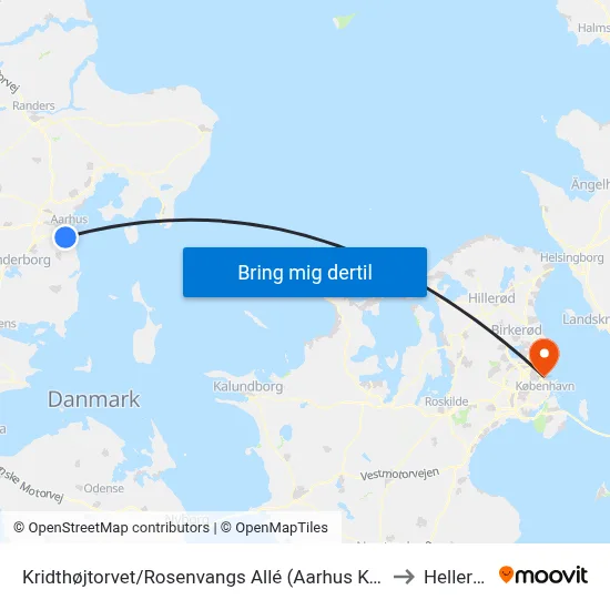 Kridthøjtorvet/Rosenvangs Allé (Aarhus Kom) to Hellerup map