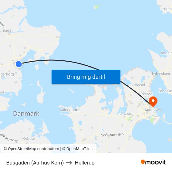 Busgaden (Aarhus Kom) to Hellerup map