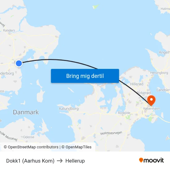 Dokk1 (Aarhus Kom) to Hellerup map
