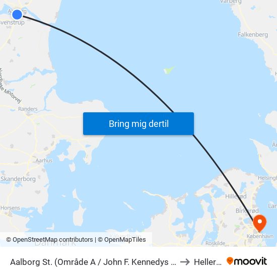 Aalborg St. (Område A / John F. Kennedys Plads) to Hellerup map