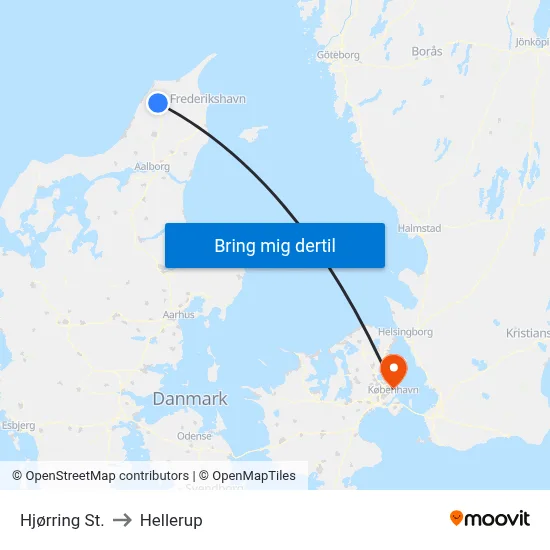 Hjørring St. to Hellerup map