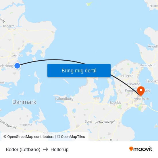 Beder (Letbane) to Hellerup map