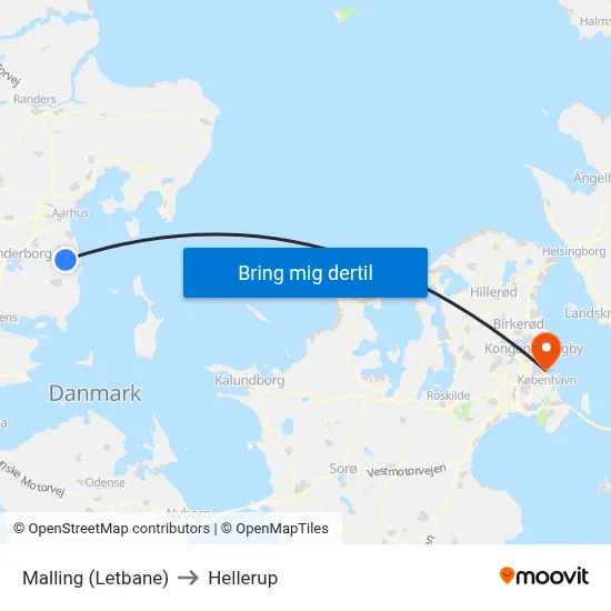 Malling (Letbane) to Hellerup map