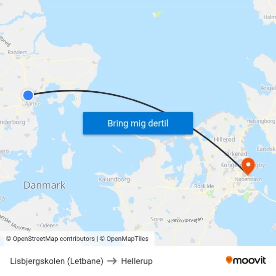 Lisbjergskolen (Letbane) to Hellerup map