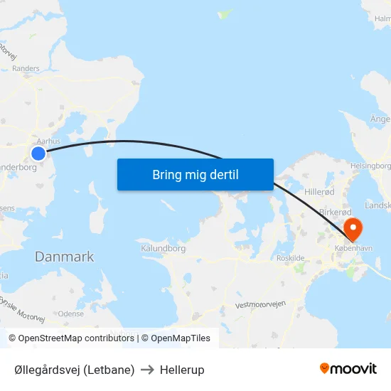 Øllegårdsvej (Letbane) to Hellerup map