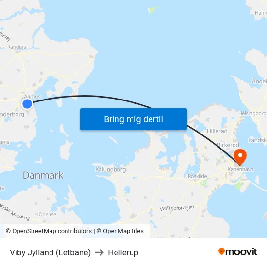 Viby Jylland (Letbane) to Hellerup map