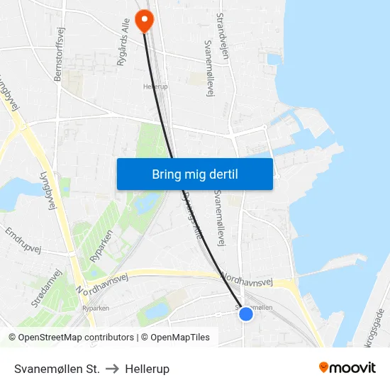 Svanemøllen St. to Hellerup map