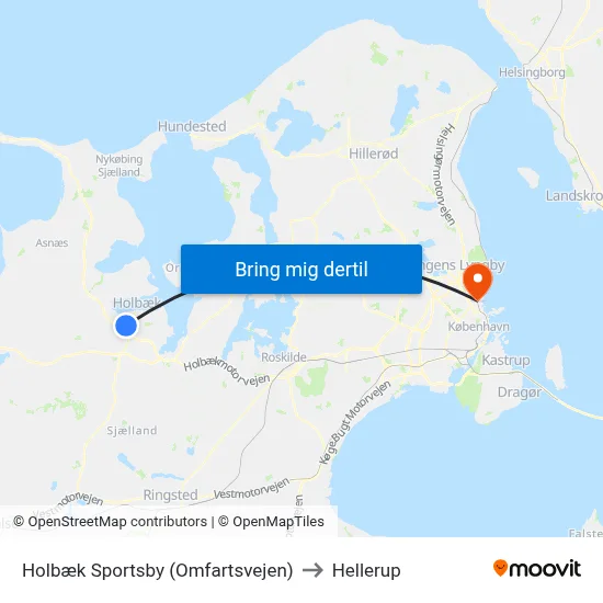 Holbæk Sportsby (Omfartsvejen) to Hellerup map