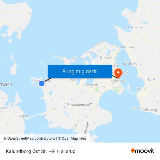 Kalundborg Øst St. to Hellerup map