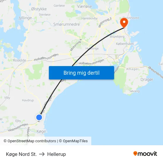 Køge Nord St. to Hellerup map